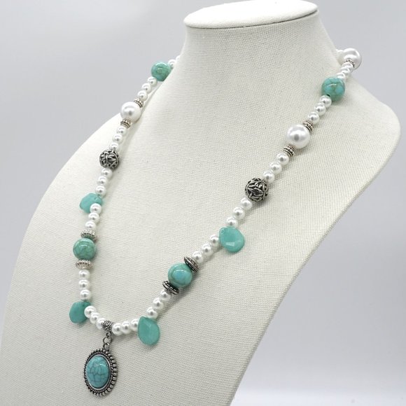 Necklace with Turquoise and Chalcedony Stone. Unique. Rare. - Picture 4 of 6